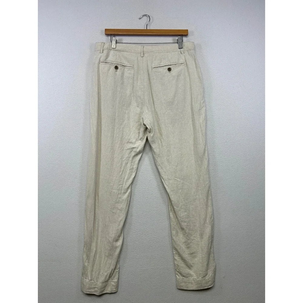 Coastal Old Money Banana Republic Men 32x32 Beige Linen Blend Slim Straight Pant